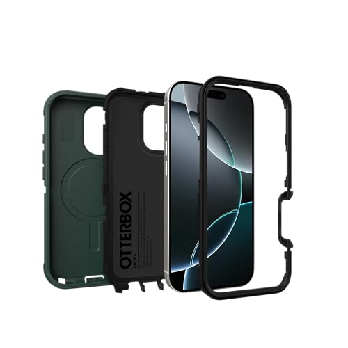 Image of OtterBox iPhone 16 Pro (Only) Defender Series MagSafe Case - Cinder Cashew (Green & Black) - Built-in Magnets - Screenless - Rugged & Durable - with Port Protection