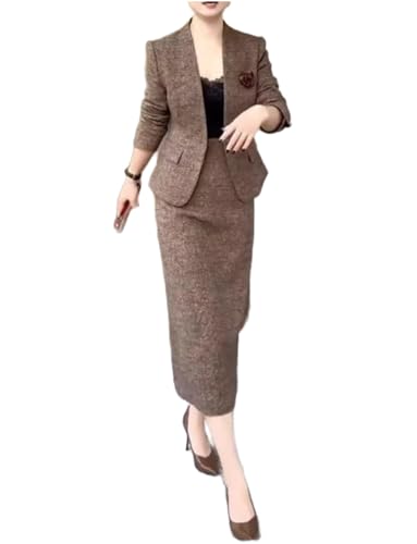 Costume en tweed pour femme avec veste à un bouton et jupe élégante