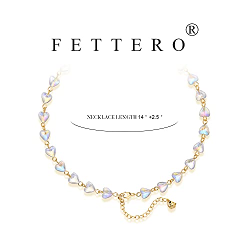 Fettero Heart Chain Choker For Women - 14K Gold Plated Dainty Station Necklace Mother's Day Valentine Jewelry Gifts #TOP4