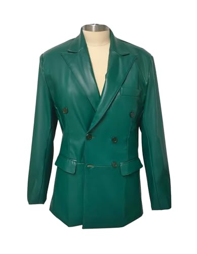 Fashion Men's Leather Blazer Double Breasted Jacket Peak Lapel Coat Leisure Regular Fit Tuxedos for Evening Party3