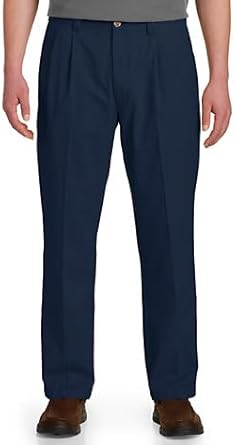 Harbor Bay by DXL Men's Big and Tall Waist-Relaxer Pleated Twill Pants | Flat Front Style, Elasticized Comfort Waistband