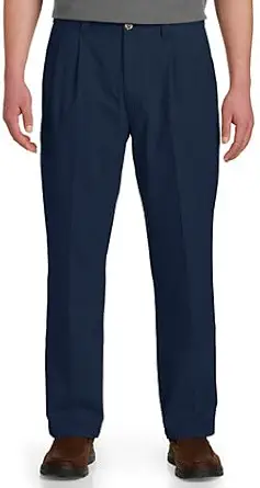 Harbor Bay by DXL Men's Big and Tall Waist-Relaxer Pleated Twill Pants | Flat Front Style, Elasticized Comfort Waistband