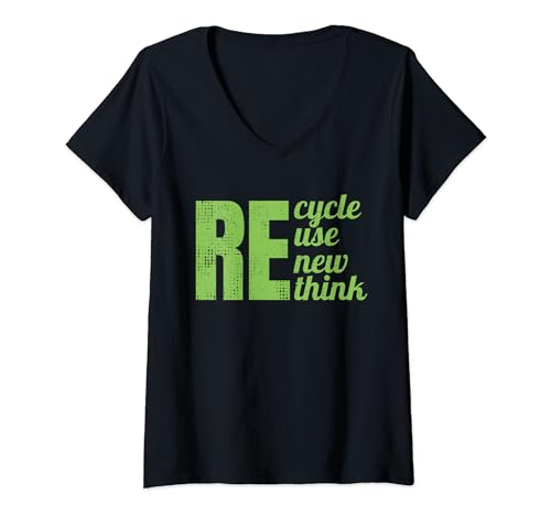 Mujer Recycle Reuse Renew Rethink Earth Day Environment Activism Camiseta Cuello V