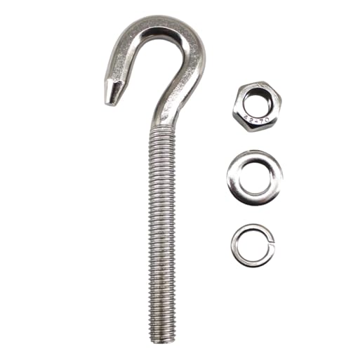 Image of 304 Stainless Steel Long Shank Hook Bolts Threaded Rod Round Hooks Eyelet Bolts Screw with Washer and Nut M5 6Pcs & M6 6Pcs