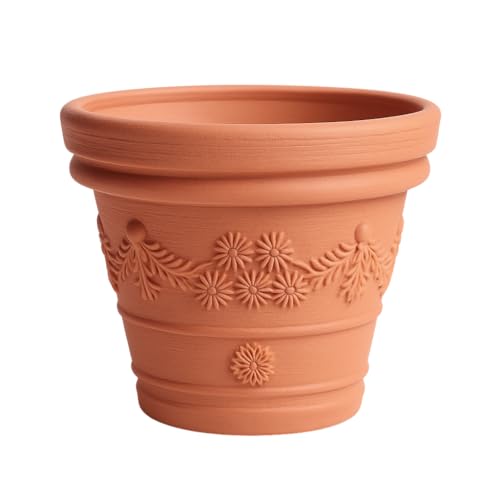 Blumentopf Pflanztopf Massiv Blumenkübel Terrakotta Mocca Kunststoff Classic Massiver konisch Untersetzer 5 Größen von rg-vertrieb für Garten, Balkon & Innen, Vintage Design