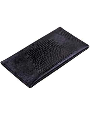 Genuine leather banknote wallet Travel black lizard (leather, durable stitching, folds in half, holds 4 cards, coin pocket, flat banknote compartment)