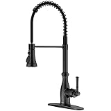Commercial Kitchen Faucet with Pull Down Sprayer Black, Pre-Rinse Solid Brass Single Handle Spring O