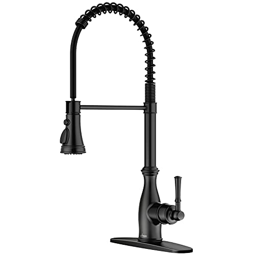 Commercial Kitchen Faucet With Pull Down Sprayer Black, Pre-Rinse Solid Brass Single Handle Spring One Hole High Arc Kitchen Sink Faucet, Appaso (Matte Black) #TOP9