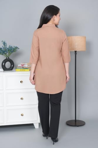 Image of Mlada Rayon Flare Top for Women | 3 /4th Sleeve Regular Fit and Flare Top | Women Office Tops Tunic | Western Long Shirt Top for Women | Shirt Collar Top for Women | Rayon Tunic Tops for Women Western