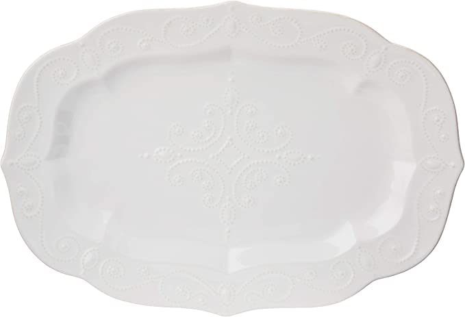 Lenox Serveware, Lenox French Perle Carved Turkey Platter, Scalloped, Oval, 18-Inch, Stoneware, Dishwasher Safe, Turkey Platter for Thanksgiving, Winter Hosting, Christmas Serving (White, 1 Piece)