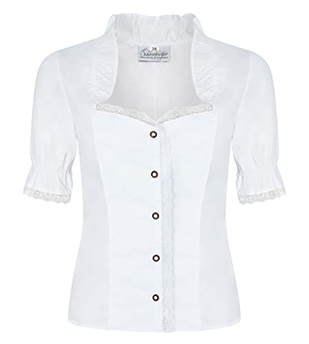 Clara - Blusa tradicional con cuello alto y botones de cuerno de ciervo, color blanco, Blanco, 42 Cover