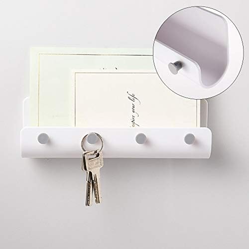 Modern Plastic Key Holder with 4 Key Hooks Wall-Mounted Key Holder Self-Adhesive Key Rack for Storing Keys Letter Mail (White)