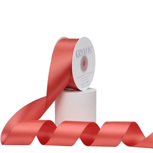 Kryvus Coral Satin Ribbon, Double Faced 1-1/2 Inch X 25 Yards Coral Ribbon, for Gift Wrapping, Crafts, Hair Bow Making, Sewing, Flower Bouquet, Wedding Party Decor