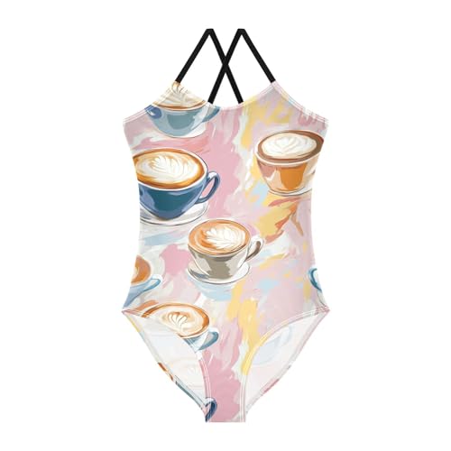 KLL Coffee Cups Toddler Girl 1 Piecing Bathing Suit Beach Swimwear Adjustable Shoulder Strap Cute