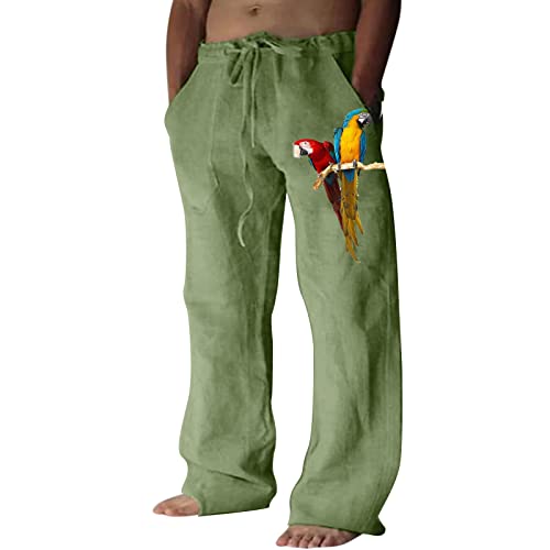 DPPA Mens Casual Linen Pants Loose Fit Straight Leg Sweatpants for Men Jogger Sweatpant Drawstring Long Pants Trousers, Green-c, X-Large