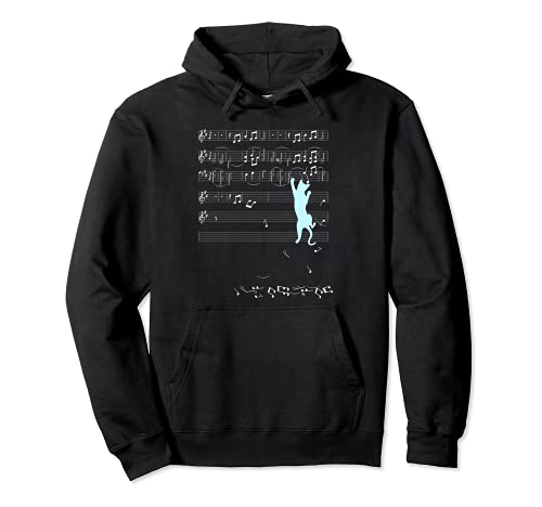 Cat Music Sheet Musical Notes Climbing Kitten Silhouette Pullover Hoodie