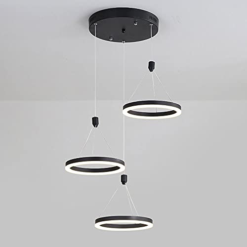 Lampe suspendue LED à 3 anneaux noir et blanc pour clubhouse