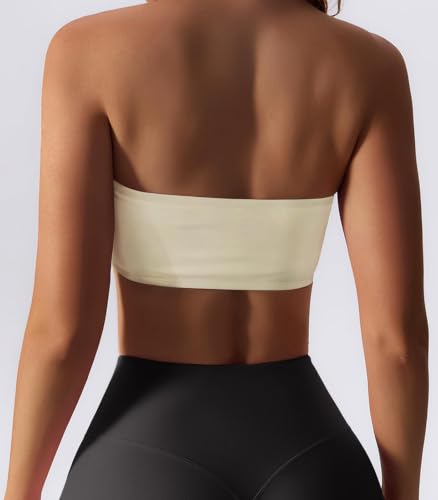 Image of Boudaner Women's Padded Bandeau Sports Tube Top Bra Strapless Yoga Bralette | Seamless Wireless Invisible Bra, Non-Slip Soft Solid Top for Gym Daily Going Out Workout Wear