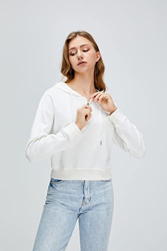 Germinate Cropped Half Quarter Zip Up Hoodie Women Pullover Lightweight Cotton Zipper White Crop Sweatshirt (As1, Alpha, M, Regular, Petite, White) #TOP2