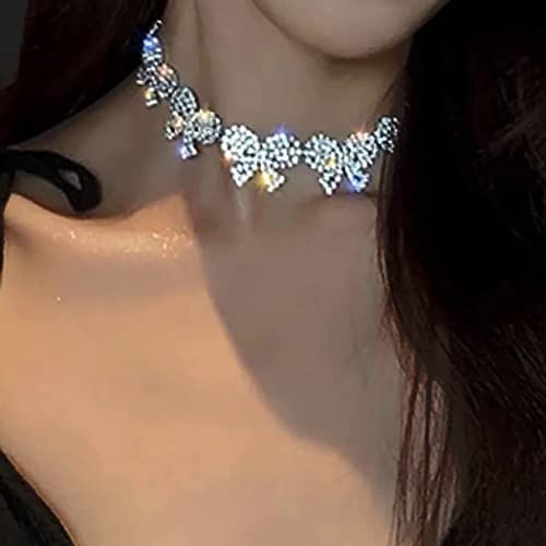 Jeairts Rhinestone Choker Bow-Knot Necklace Silver Full Crystal Necklaces Sparkly Party Prom Necklace Chain Jewerly Accessories For Women And Girls #TOP29