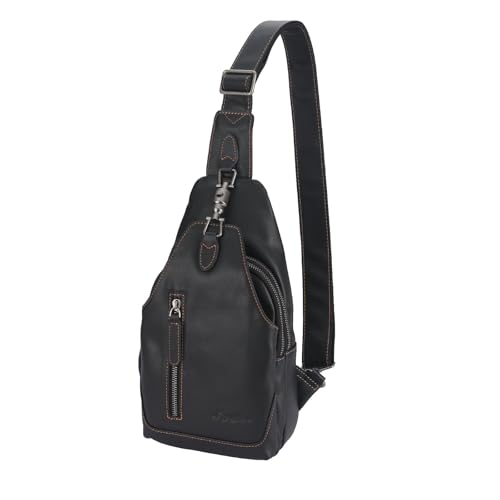 Image of Genuine Leather Sling Bag for Men and Women Chest Pack Purse Crossbody Shoulder Bag Sling Backpack (Black)