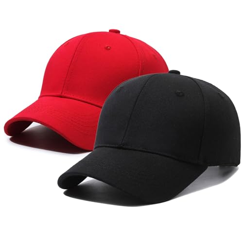 UILYNIU 2pcs Red Black Baseball Cap for Men Women Cotton Baseball Caps Sun Hut Breathable Adjustable Outdoor Sports Hat Mens Hats Black Cap Baseball Cap for Women Trucker Cap