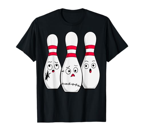 Cartoon Bowling Scared Bowling Pins Funny Sport Bowler Camiseta