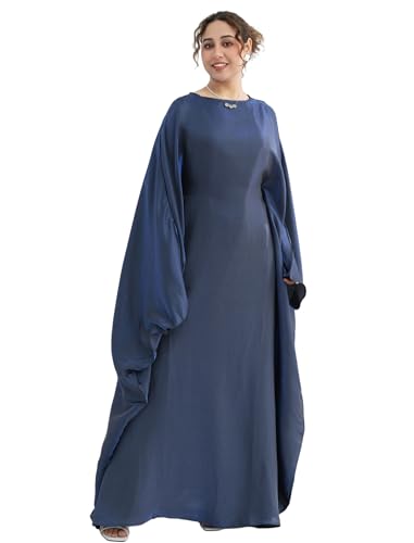 Image of Dubai Bat Sleeve Dress Shiny Robe for Women Muslim 1pc Abaya Eid Prayer Clothes Soft Dubai Travel Party Dress Maxi Abaya