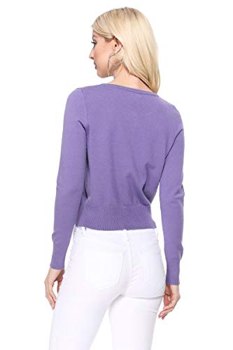 YEMAK Women's Long Sleeve Crewneck Cropped Button Down Cardigan Sweater MK5502-Light Pink-S