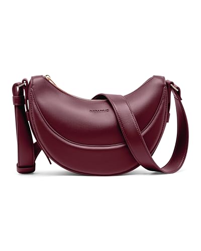 Expatrié Handtasche Damen Bordeaux - Livia - Half Moon Bag Schultertasche - Crossbody Bag im Halbmond Design - Halbrunde Tasche aus Veganem Leder - Wasserabweisend