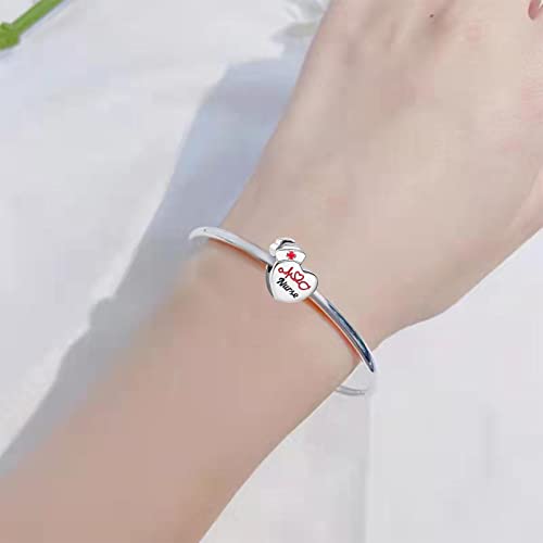TGLS Heart Nurse Charm With Red Cross Nurse Cap Stethoscope Heartbeat Nursing Bead Compatible With Pandora Charms Bracelets4
