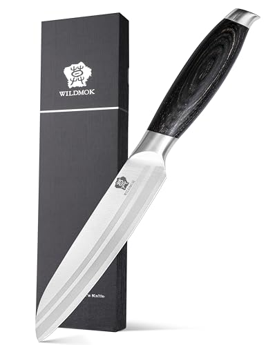 WILDMOK Couteau utilitaire de 12,7 cm, couteaux de cuisine ultra pointus, couteau de coupe de fruits et légumes - acier allemand et poignée ergonomique, boîte cadeau