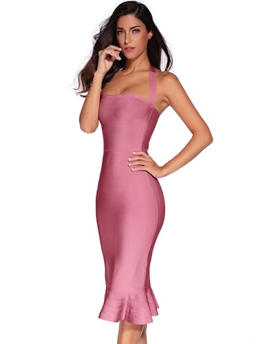 Image of meilun Womens Halter Fishtail Bandage Party Dress Elegant Wedding Guest Dress