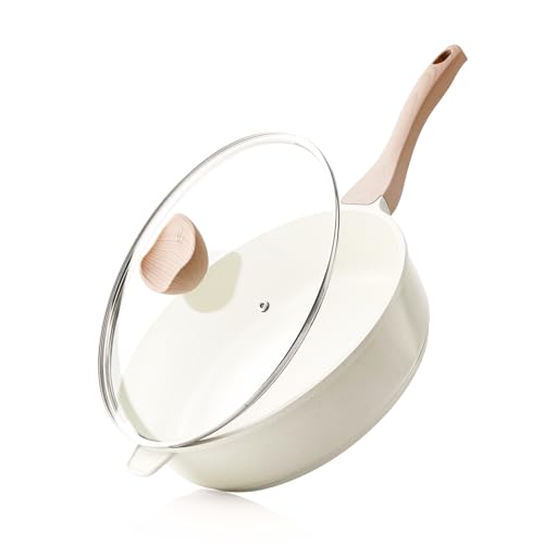 Kordisen Antihaft-Keramik-Bratpfanne, 28 cm, ungiftige Pfanne mit Deckel, gesunde Sautepfanne zum Kochen, Induktionskochgeschirr, PFOA- und PFAS-frei