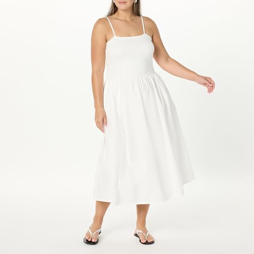 Image of The Drop Womens Robyn Mixed Media Spaghetti Strap Midi Dress