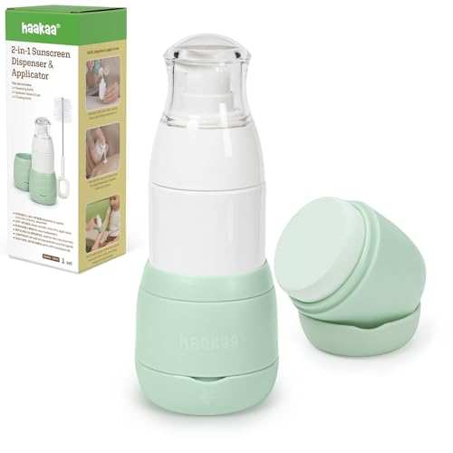 Haakaa Sunscreen Applicator for Kids Refillable Pump Sunblock Dispenser with Soft Sponge Head Leakproof Sunscreen Brush for Outdoor Travel Park & Vacation 1.7 oz Extra Sponge Base Included