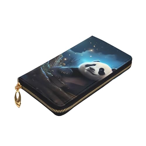 Panda and Moon Picture Leather Long Clutch Wallet for Fashionable Girls and Women - Durable, Stylish, and Functional, Black, One Size3