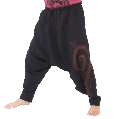 Jing Shop Harem Pants – Cotton One Size, Unisex Boho Aladdin Baggy Trousers for Men & Women – Hippie Lounge Chic Black
