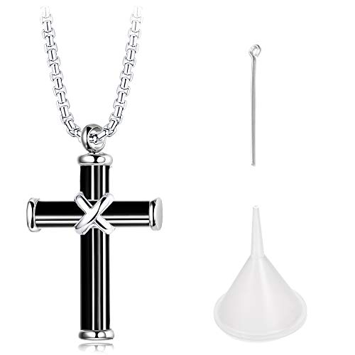 LOYALLOOK Stainless Steel Cremation Jewelry Hawser Cross Pendant Memorial Ashes Urn Necklace for Women Men