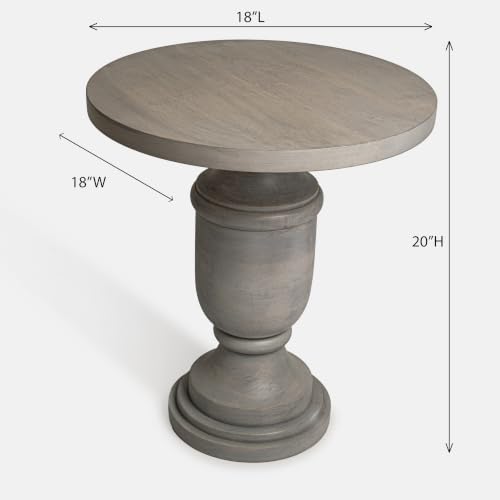 Image of Misty End Table Wooden Side Table for Bedroom| Living Room | Bedside Table | Nightstand | Sofa Side Table | Accent Table | Home Decor Furniture | Grey Finish | Mango Wood | 51cm