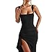 Caviotess Women’s Elegant Square Neck Ruched Formal Maxi Dress Sexy High Split Ruffle Bodycon Long Dress Evening Gown Black