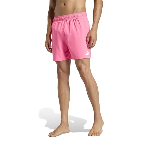 adidas Men's Solid 3-Bars 5-Inch Swim Shorts, Lucid Pink/White, Small