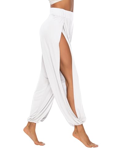 AvaCostume High Slit Harem Pants Women Hippie Harem Pants Trousers White M