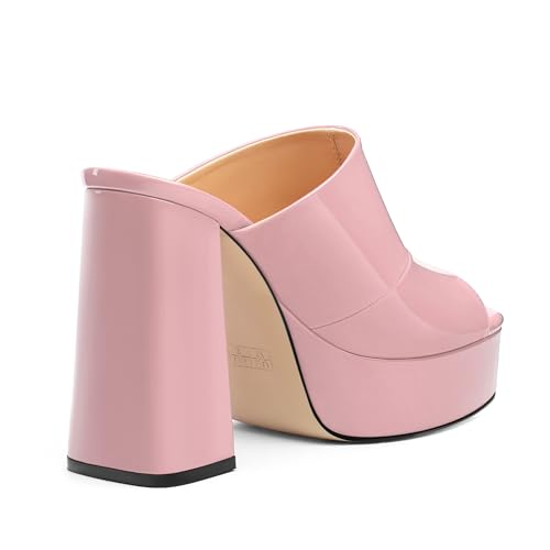 Image of Women Square Open Toe Platform Chunky Heel Slide Sandals | Slip On High Heel Dress Sandals, Elegant Formal Footwear For Wedding Club Evening Party Events