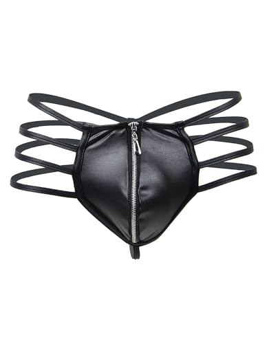 ohyeahlady String Tanga Herren Sexy Kunstleder mit Reißverschluss Gummi Unterwäsche Männer Ouvert Thong Sissy Gay G-String Wetlook Elastizität Slips Dessous Große Größen Unterhosen T-Back – Bild 5