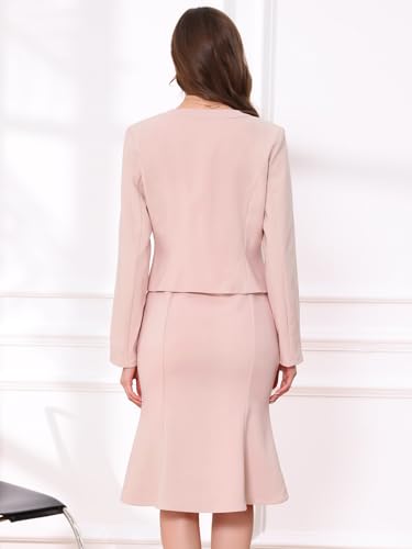 Image of Allegra K 2 Piece Suit Dress Set for Women's Cropped Blazer and Sleeveless Mermaid Business Dress