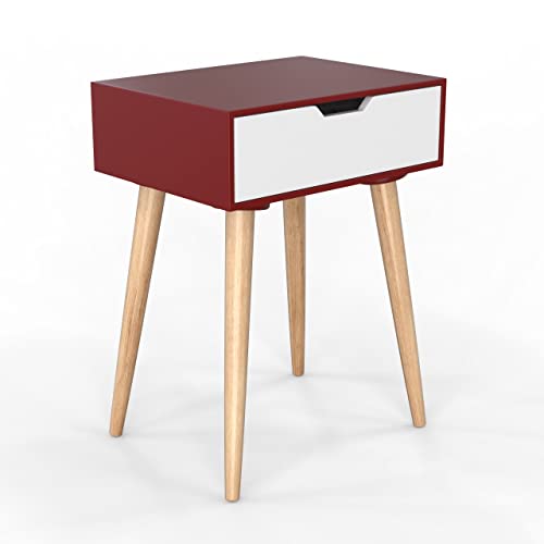 Image of Brown Art SHOPPEE Wooden End Side Table with Drawer,Chest of Drawers Bedside Table Retro Bedside Table Coffee Table or Bedside Table (Brown & White)