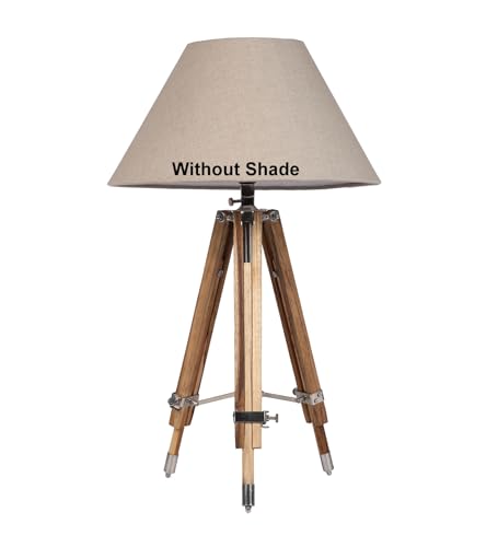 Image of Metal Shade Wooden Tripod Floor Lamp for Living Room, Living Room Corner, Bedroom, Home, Office, Interiors, Decor, Cinema. (Tripod Table Lamp)