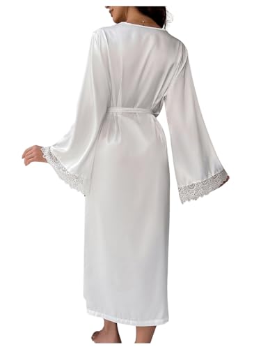 GORGLITTER Women's Long Bride Lace Satin Robe Kimono Long Sleeve Sexy Lingerie Bridesmaid Robes V Neck Sleepwear2