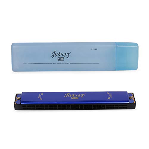 Image of JUAREZ Junior JJ24HL 24 Holes Harmonica Key of C Scale | Mouth Organ | Cover - Aluminium | Comb - Abs | Reed - Brass Blue